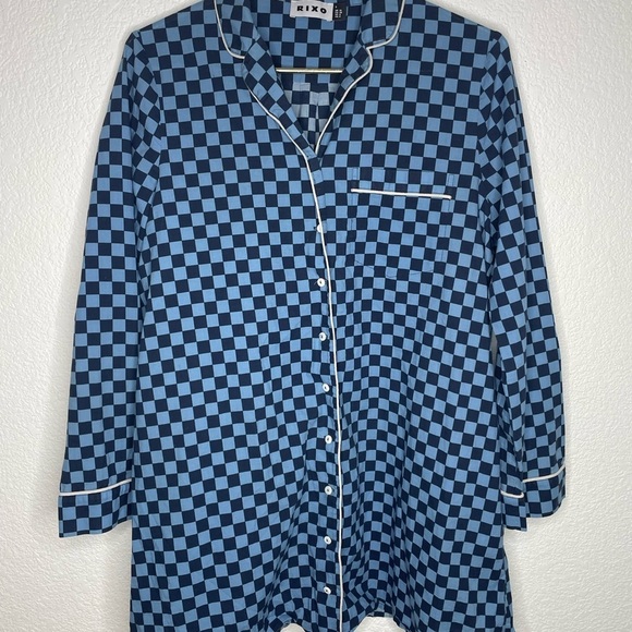 RIXO nightdress checkered blue sz small style “Montana” button down - Picture 2 of 8